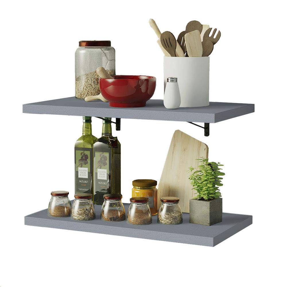 Kit 2 Prateleiras Suspensas para Cozinha Madesa 60 cm com Mão Francesa - Cinza