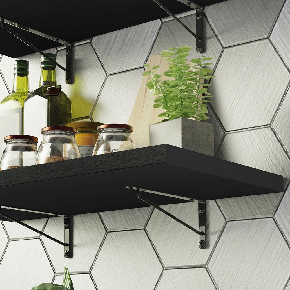 Kit 2 Prateleiras Suspensas para Cozinha Madesa 60 cm com Mão Francesa - Preto