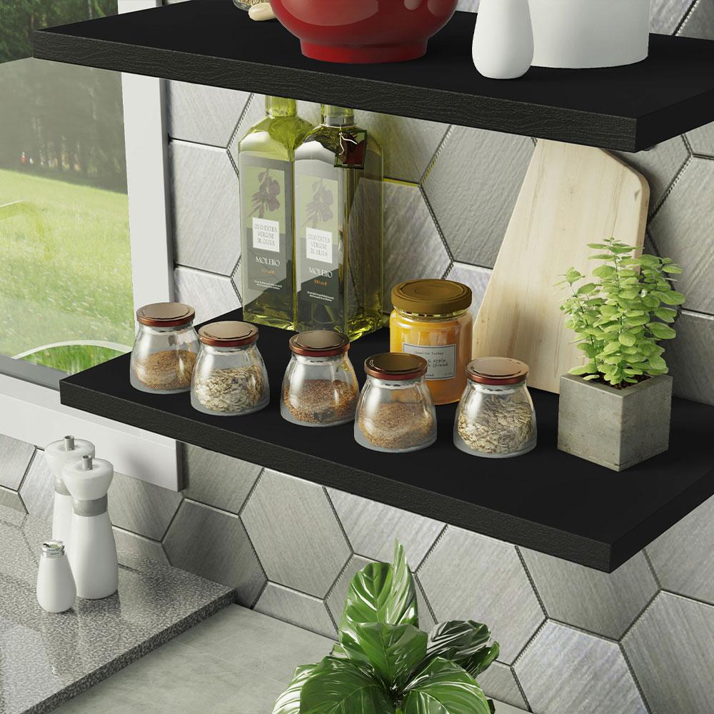 Kit 2 Prateleiras Suspensas para Cozinha Madesa 60 cm com Mão Francesa - Preto