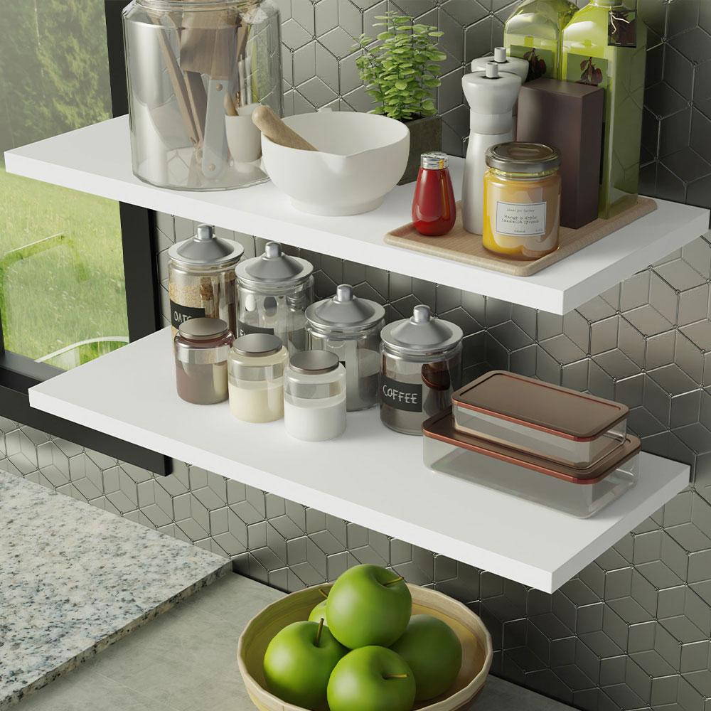 Kit 2 Prateleiras Suspensas para Cozinha Madesa 80 cm com Mão Francesa - Branco