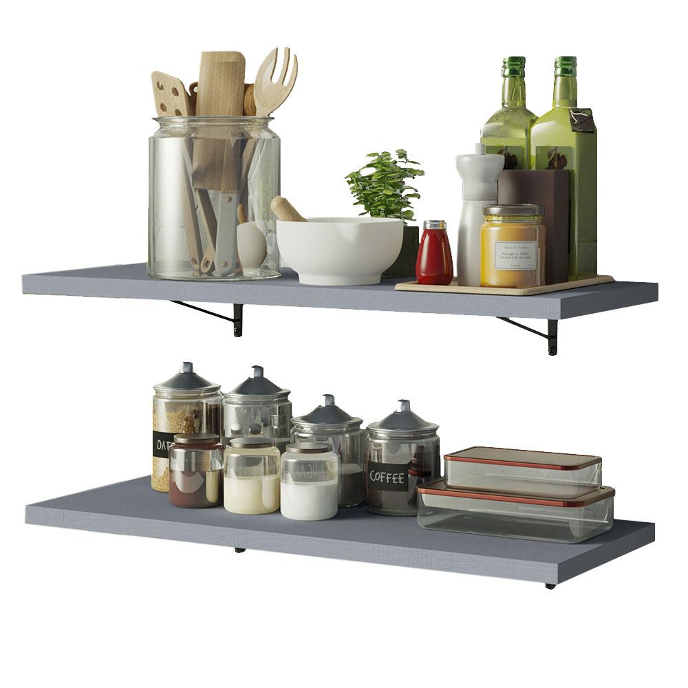 Kit 2 Prateleiras Suspensas para Cozinha Madesa 80 cm com Mão Francesa - Cinza