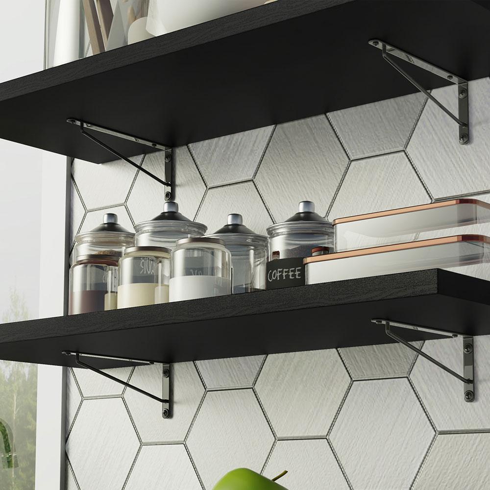 Kit 2 Prateleiras Suspensas para Cozinha Madesa 80 cm com Mão Francesa - Preto