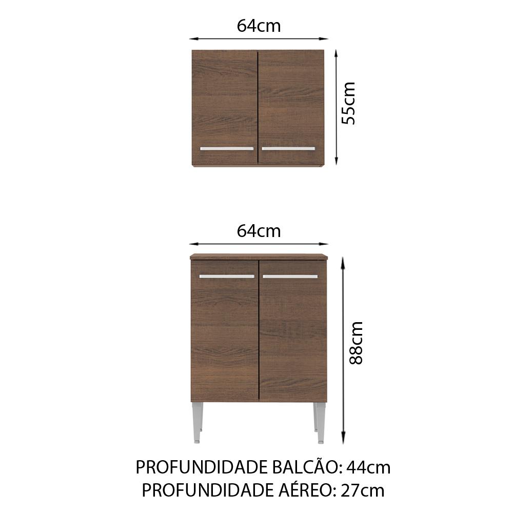 Kit Armário de Cozinha 4 Portas com Armário Aéreo e Balcão Emilly Madesa