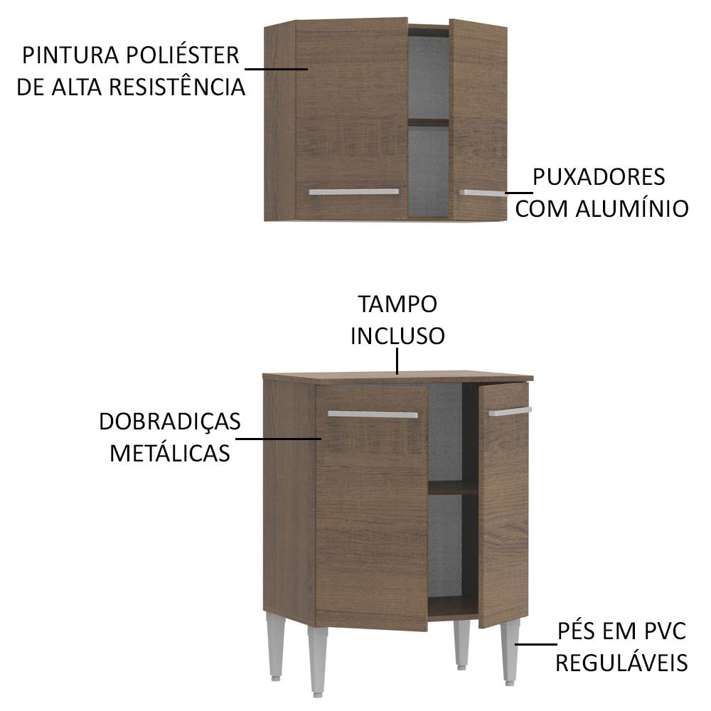 Kit Armário de Cozinha 4 Portas com Armário Aéreo e Balcão Emilly Madesa