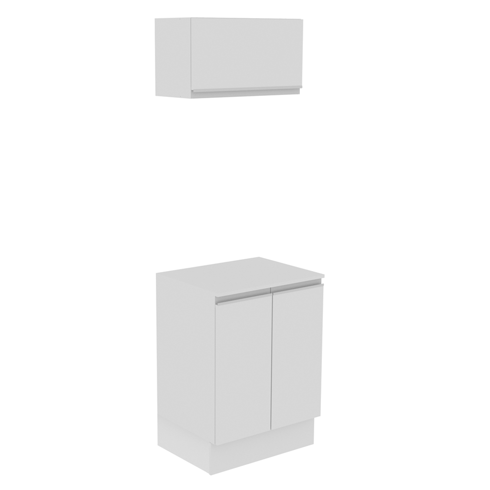 Kit Armário de Cozinha 60 cm 100% MDF 2 Portas e 1 Suspensa Branco Smart Madesa