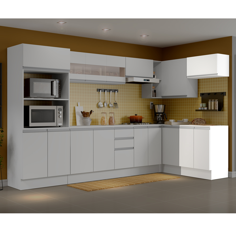 Kit Armário de Cozinha 60 cm 100% MDF 2 Portas e 1 Suspensa Branco Smart Madesa