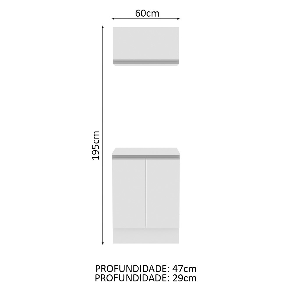 Kit Armário de Cozinha 60 cm 100% MDF 2 Portas e 1 Suspensa Branco Smart Madesa