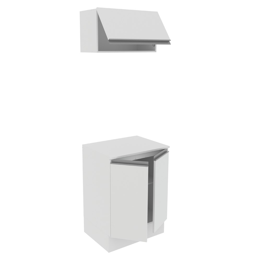 Kit Armário de Cozinha 60 cm 100% MDF 2 Portas e 1 Suspensa Branco Smart Madesa