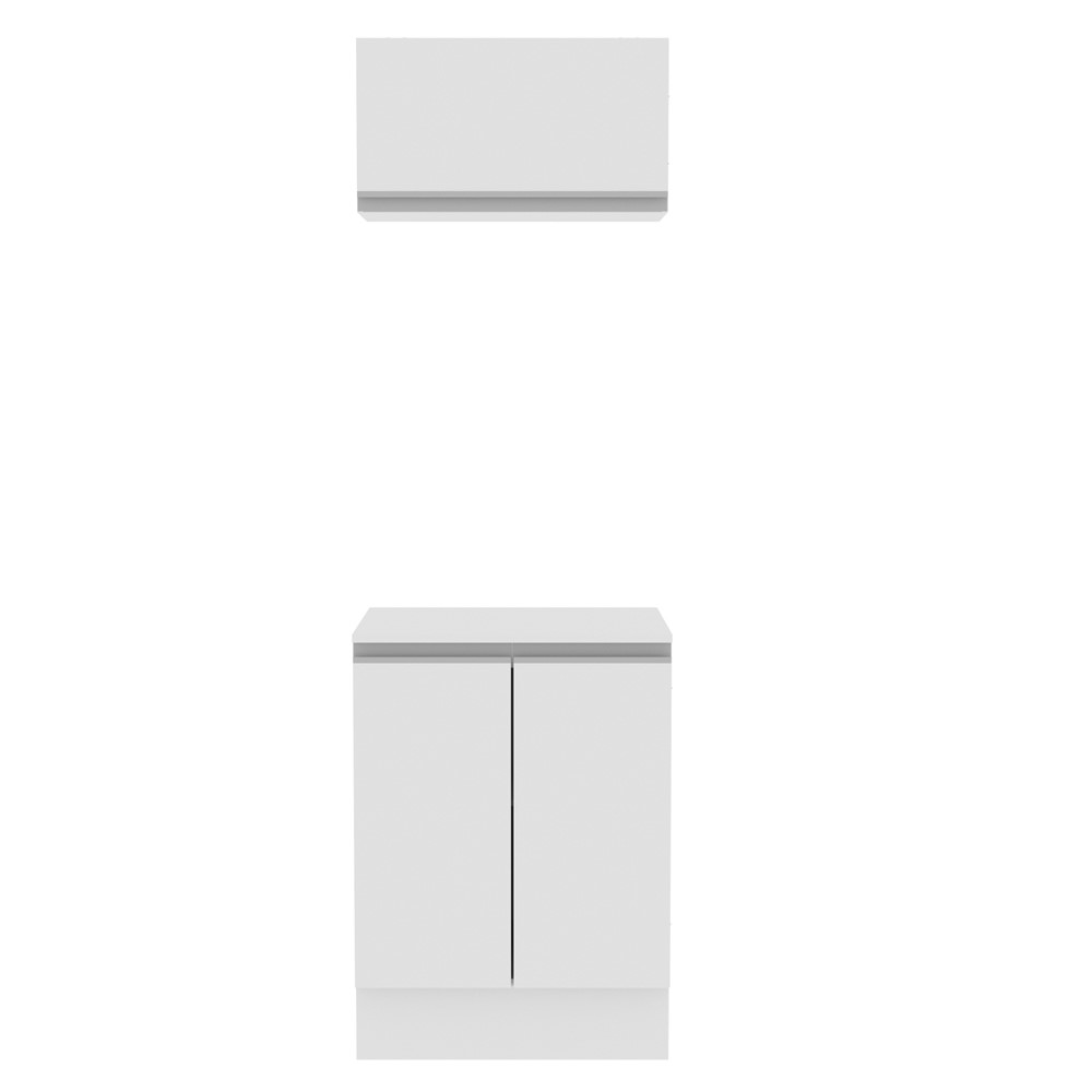 Kit Armário de Cozinha 60 cm 100% MDF 2 Portas e 1 Suspensa Branco Smart Madesa