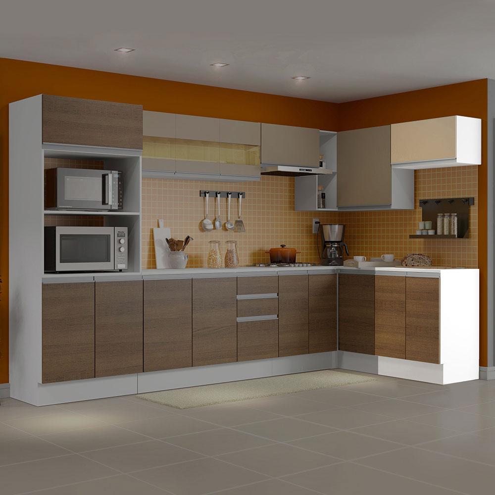 Kit Armário de Cozinha 60 cm 100% MDF 2 Portas e 1 Suspensa Com Tampo Branco/Rustic/Crema Smart Madesa