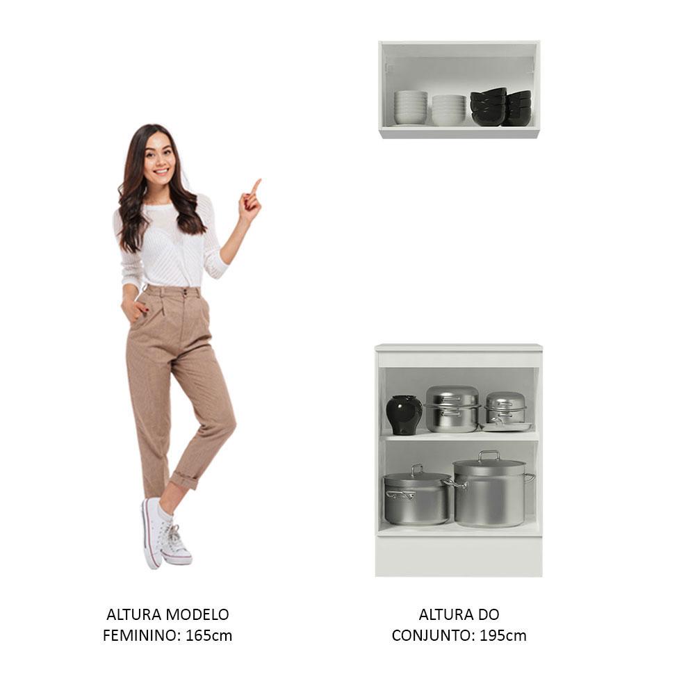 Kit Armário de Cozinha 60 cm 100% MDF 2 Portas e 1 Suspensa Com Tampo Branco/Rustic/Crema Smart Madesa