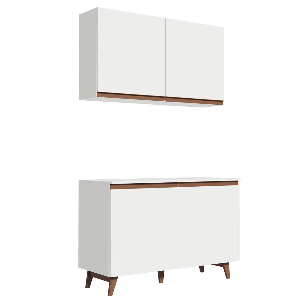 Kit Armário de Cozinha Aéreo e Balcão Gabinete de Pia 120 cm Branco Reims Madesa