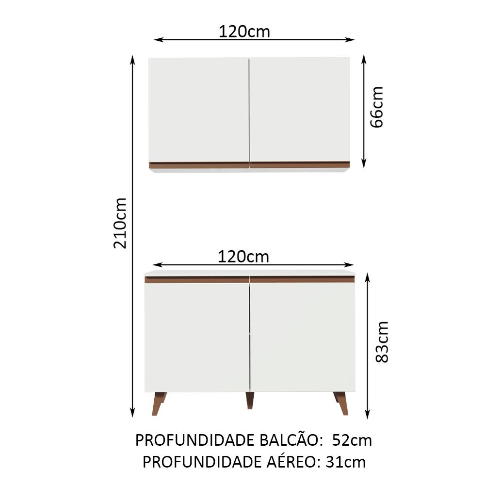 Kit Armário de Cozinha Aéreo e Balcão Gabinete de Pia 120 cm Branco Reims Madesa