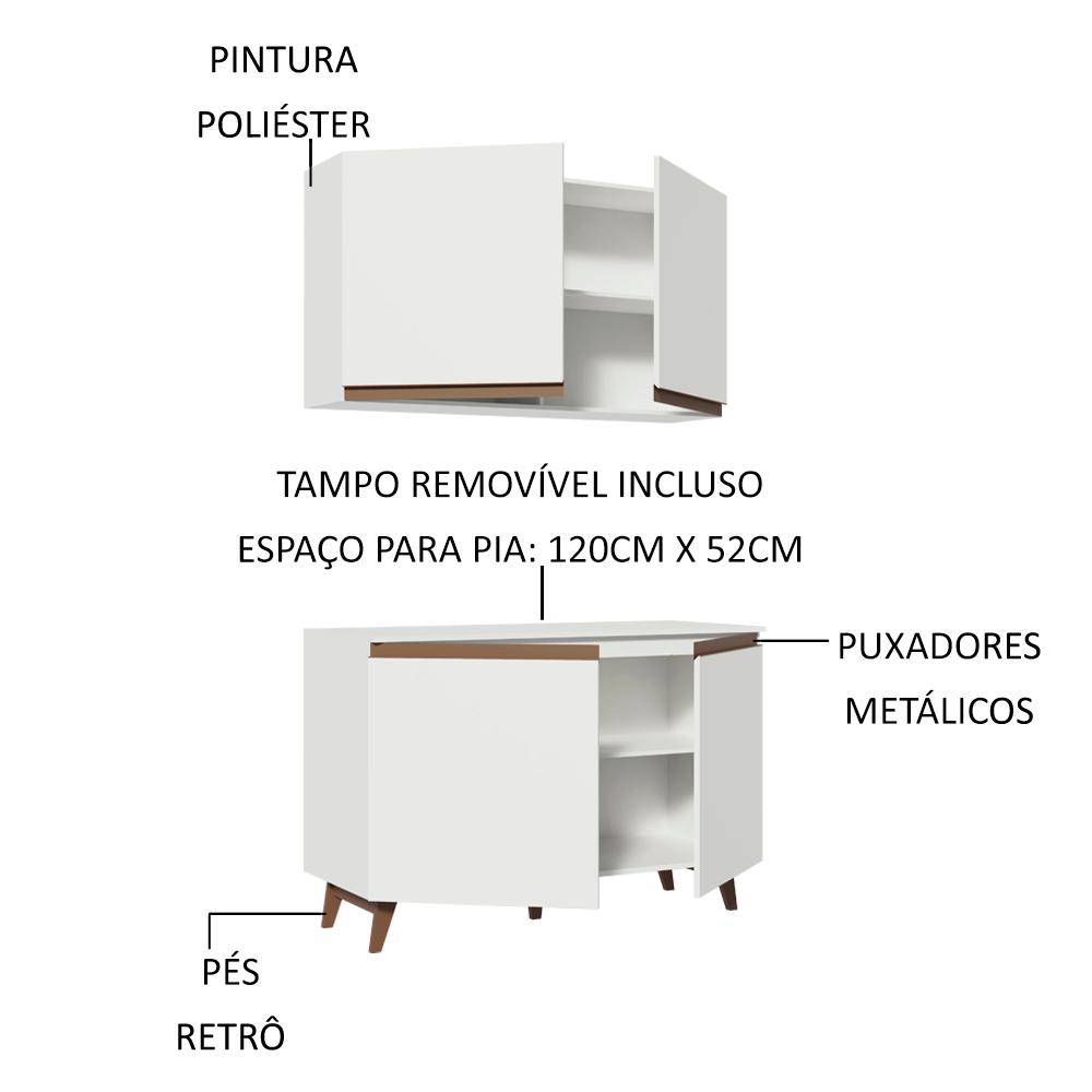 Kit Armário de Cozinha Aéreo e Balcão Gabinete de Pia 120 cm Branco Reims Madesa