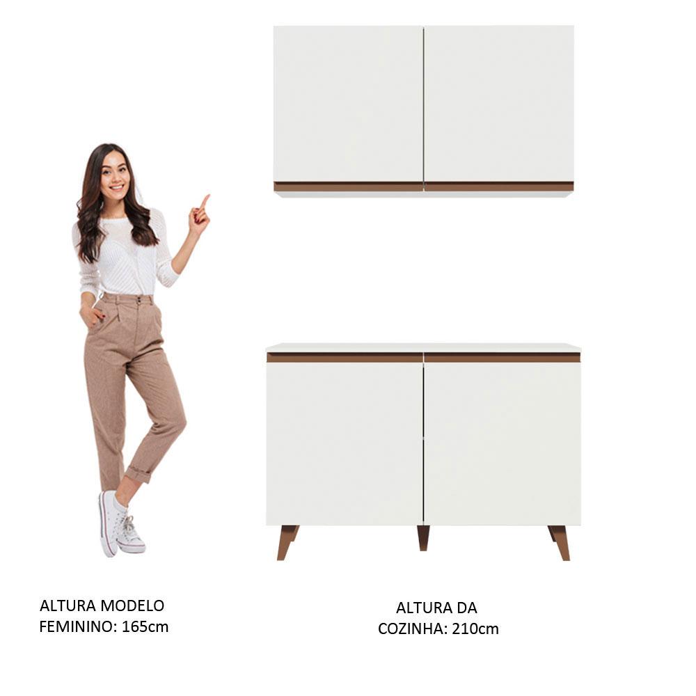 Kit Armário de Cozinha Aéreo e Balcão Gabinete de Pia 120 cm Branco Reims Madesa