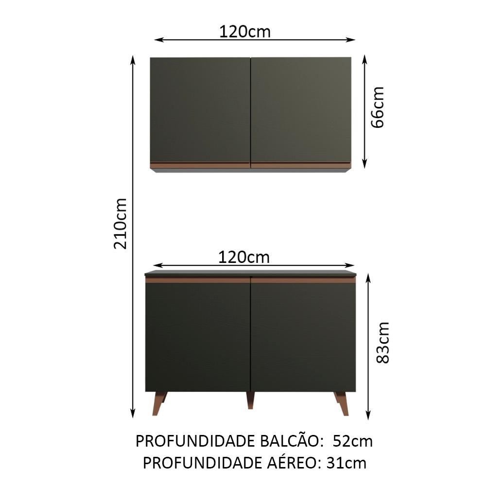 Kit Armário de Cozinha Aéreo e Balcão Gabinete de Pia 120 cm Preto Reims Madesa
