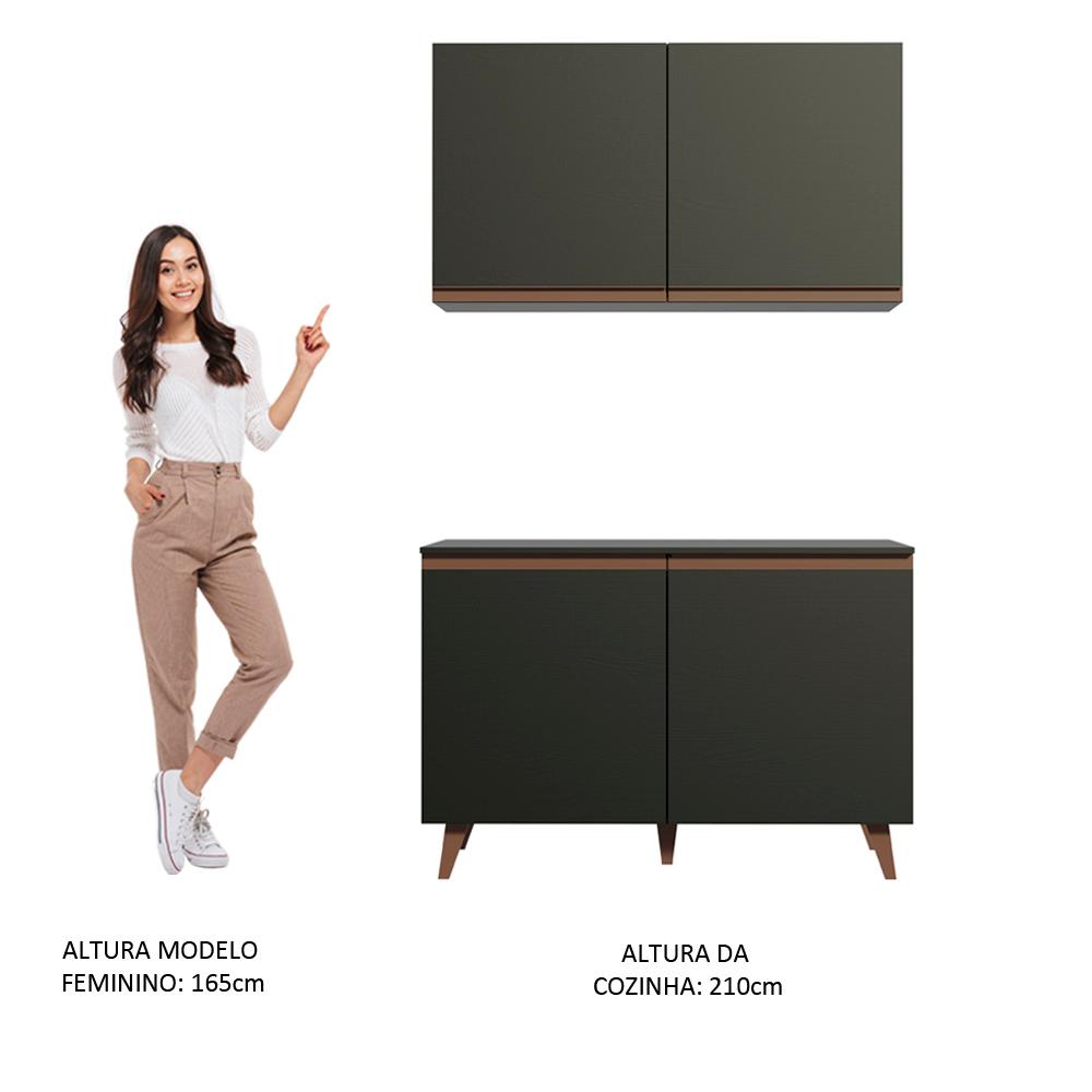 Kit Armário de Cozinha Aéreo e Balcão Gabinete de Pia 120 cm Preto Reims Madesa