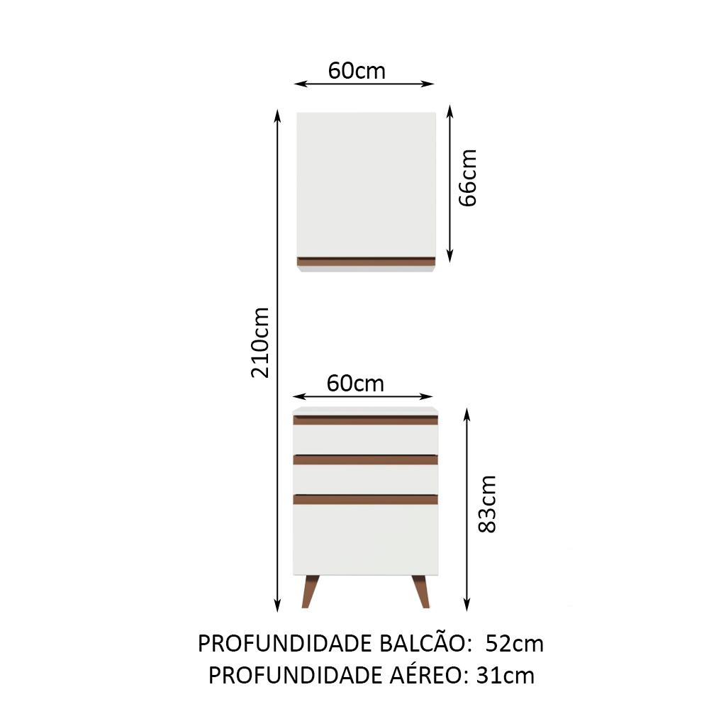Kit Armário de Cozinha Aéreo e Balcão com 3 Gavetas 60 cm Branco Reims Madesa