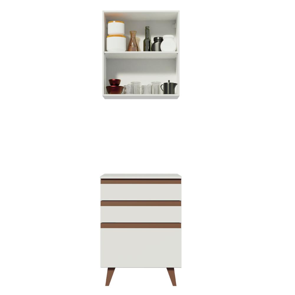 Kit Armário de Cozinha Aéreo e Balcão com 3 Gavetas 60 cm Branco Reims Madesa