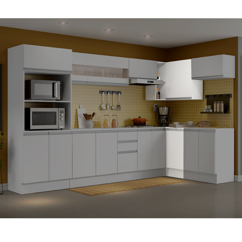 Kit Armário de Cozinha de Canto 100% MDF 2 Portas e Nicho Branco Smart Madesa
