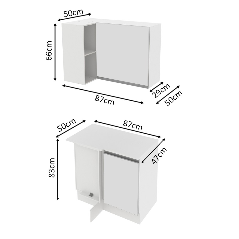 Kit Armário de Cozinha de Canto 100% MDF 2 Portas e Nicho Branco Smart Madesa