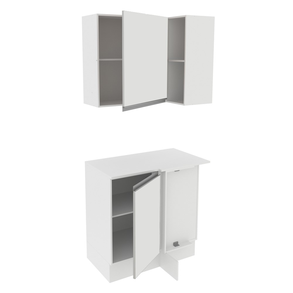 Kit Armário de Cozinha de Canto 100% MDF 2 Portas e Nicho Branco Smart Madesa
