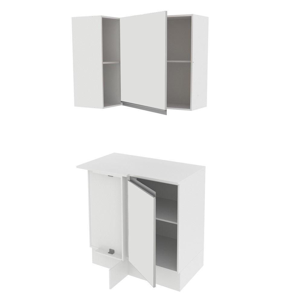 Kit Armário de Cozinha de Canto 100% MDF 2 Portas e Nicho Branco Smart Madesa