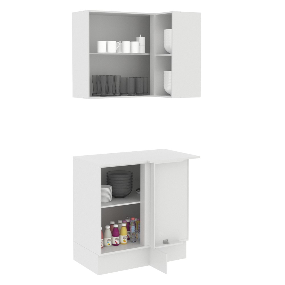 Kit Armário de Cozinha de Canto 100% MDF 2 Portas e Nicho Branco Smart Madesa