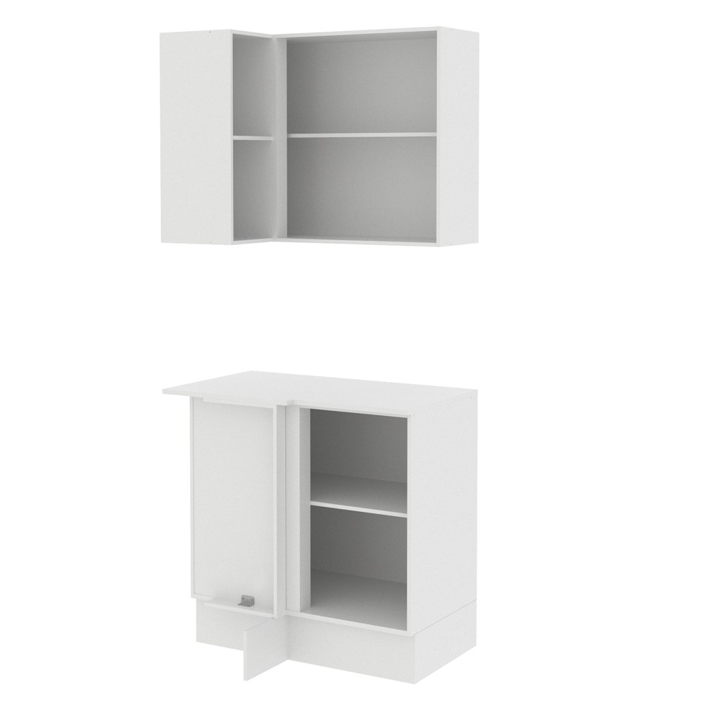 Kit Armário de Cozinha de Canto 100% MDF 2 Portas e Nicho Branco Smart Madesa
