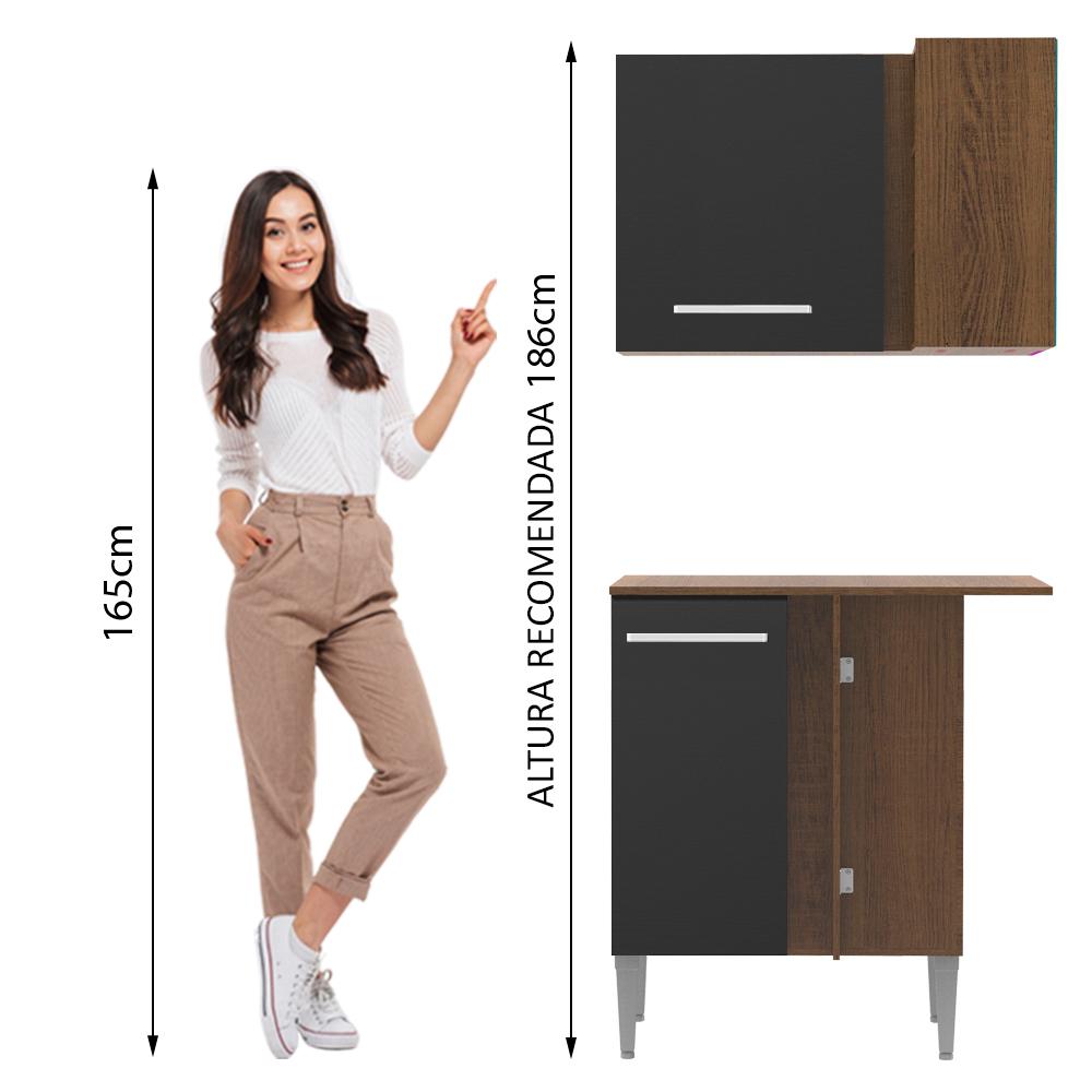 Kit Armário de Cozinha de Canto Reto 2 Portas com Armário Aéreo, Adega e Balcão Emilly Madesa