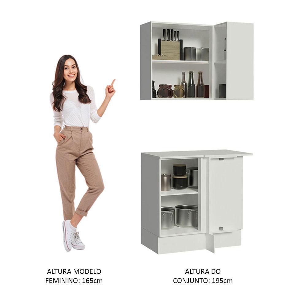 Kit Armário de Cozinha de Canto Reto 2 Portas e Nicho com Tampo 100% MDF Branco/Rustic/Crema Smart Madesa