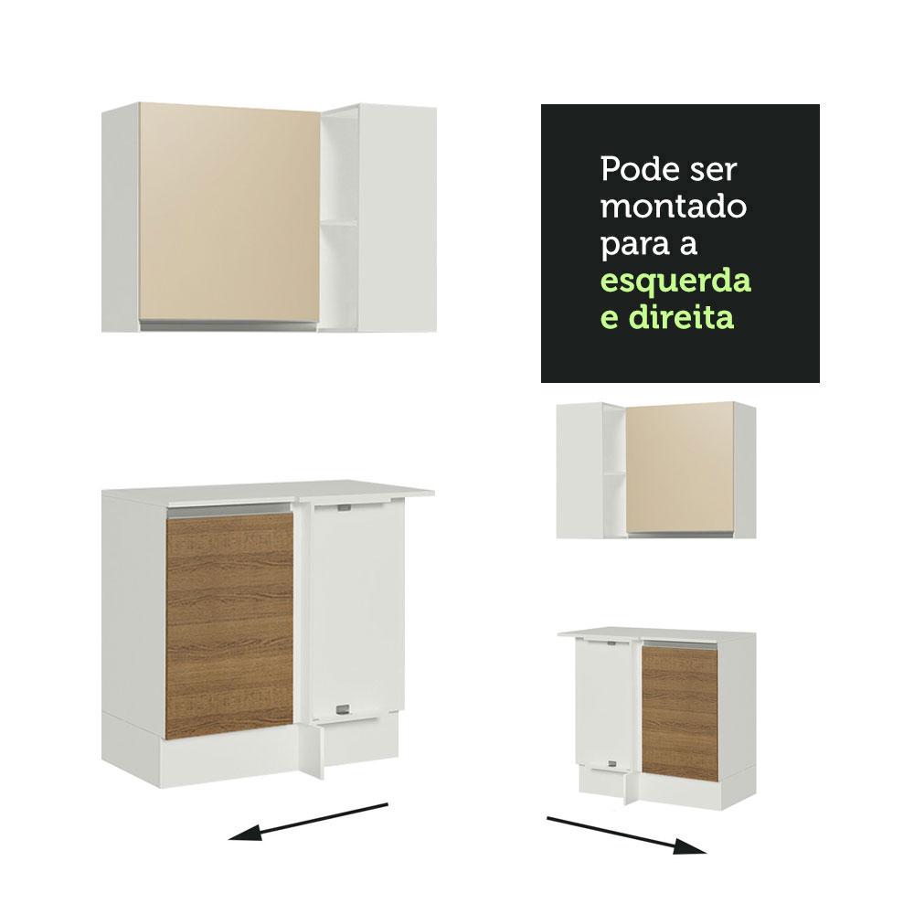 Kit Armário de Cozinha de Canto Reto 2 Portas e Nicho com Tampo 100% MDF Branco/Rustic/Crema Smart Madesa