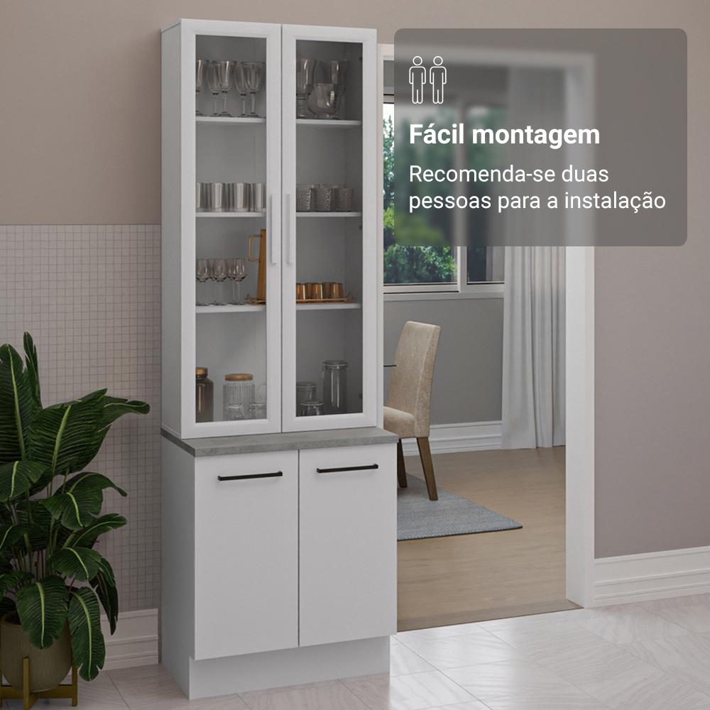 Kit Balcão + Cristaleira 70cm Branco Agata Madesa 01