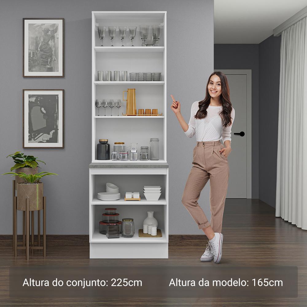 Kit Balcão + Cristaleira 70cm Branco Veludo Lux Madesa 01