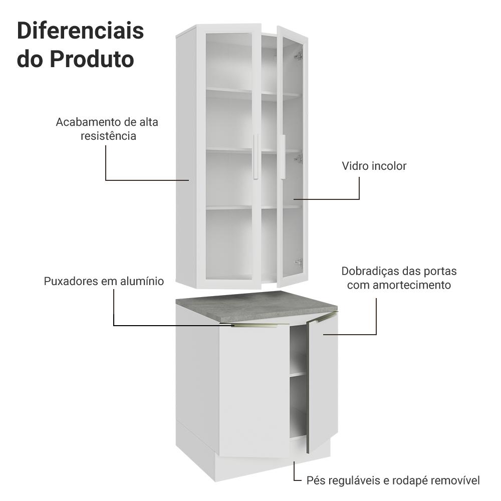 Kit Balcão + Cristaleira 70cm Branco Veludo Lux Madesa 01