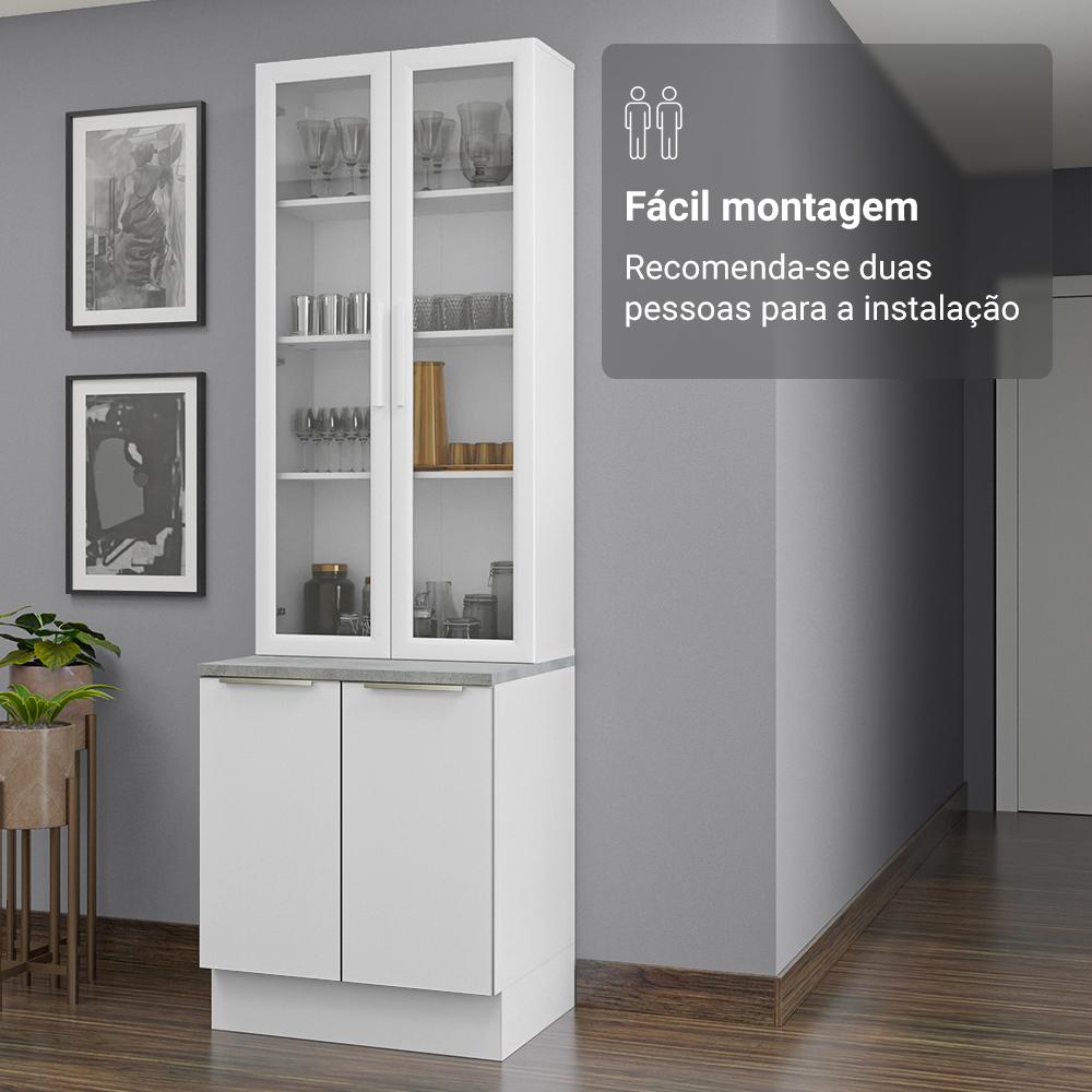 Kit Balcão + Cristaleira 70cm Branco Veludo Lux Madesa 01