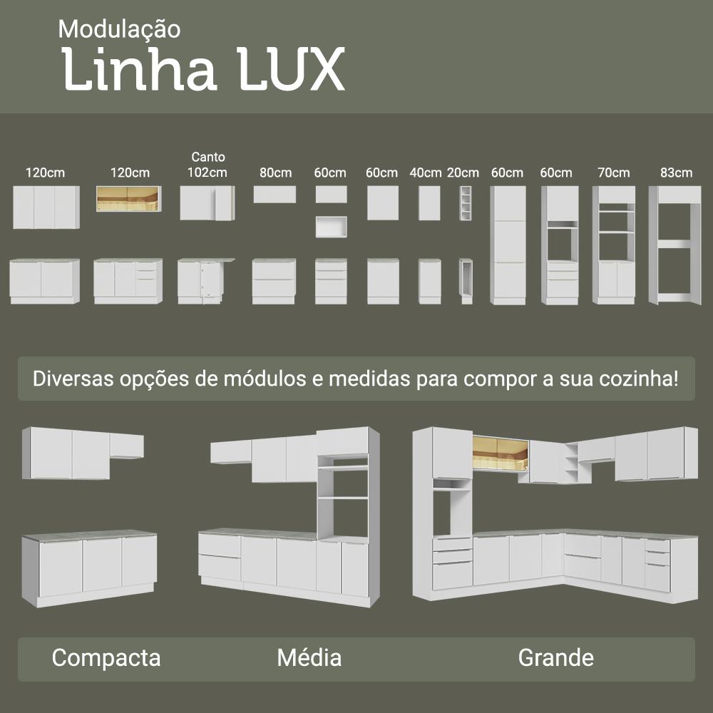 Kit Balcão + Cristaleira 70cm Branco Veludo Lux Madesa 01