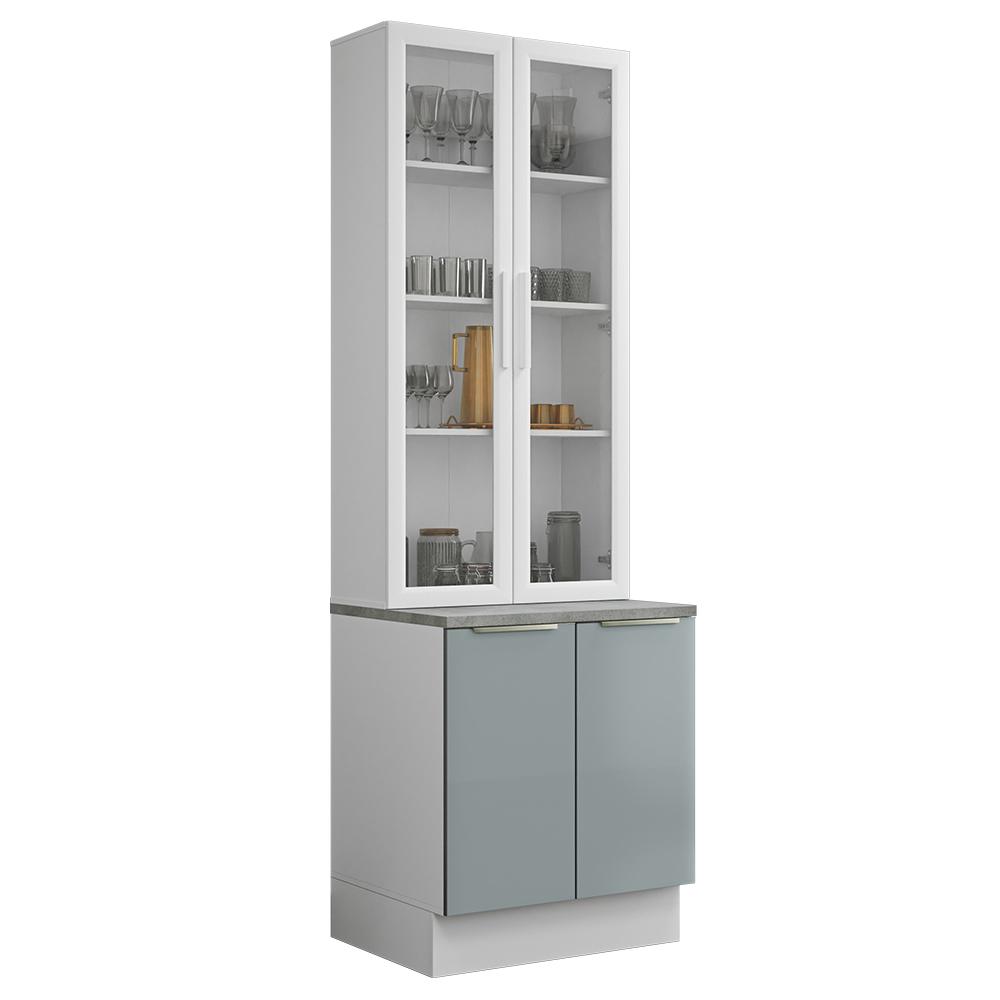 Kit Balcão + Cristaleira 70cm Branco/Cinza Lux Madesa 01