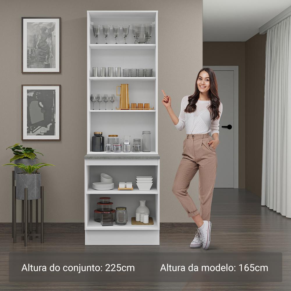 Kit Balcão + Cristaleira 70cm Branco/Cinza Lux Madesa 01