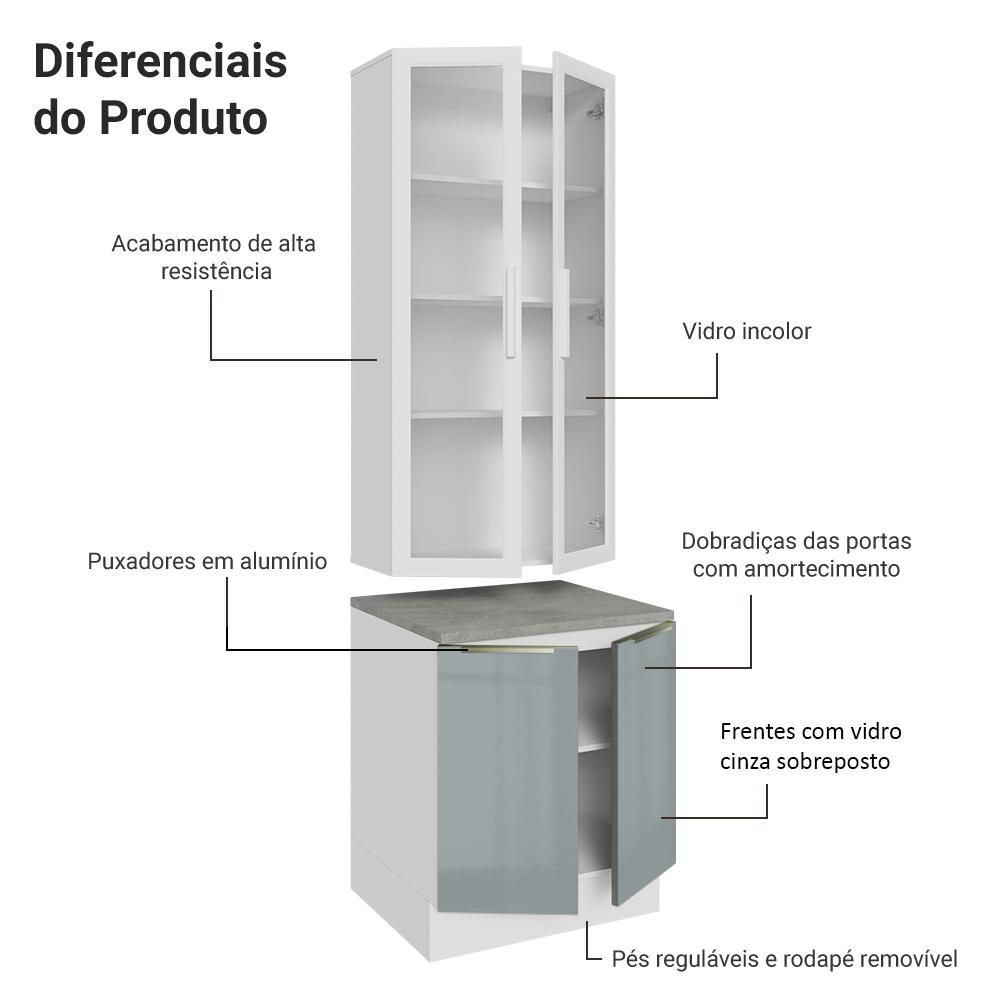 Kit Balcão + Cristaleira 70cm Branco/Cinza Lux Madesa 01