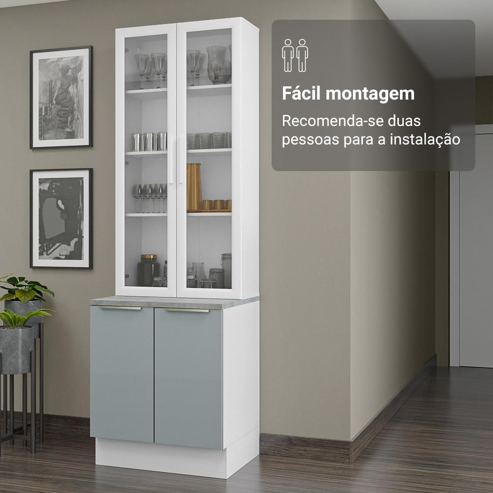 Kit Balcão + Cristaleira 70cm Branco/Cinza Lux Madesa 01