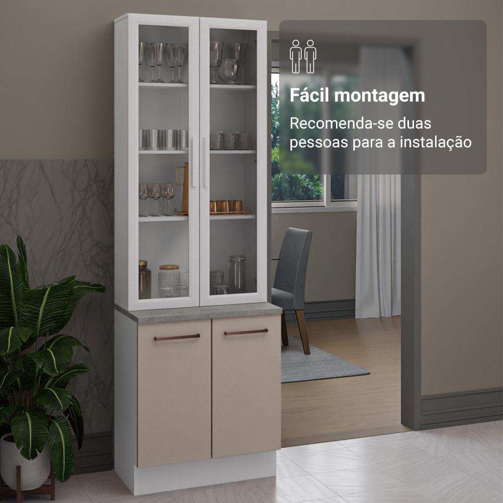 Kit Balcão + Cristaleira 70cm Branco/Crema Agata Madesa 01