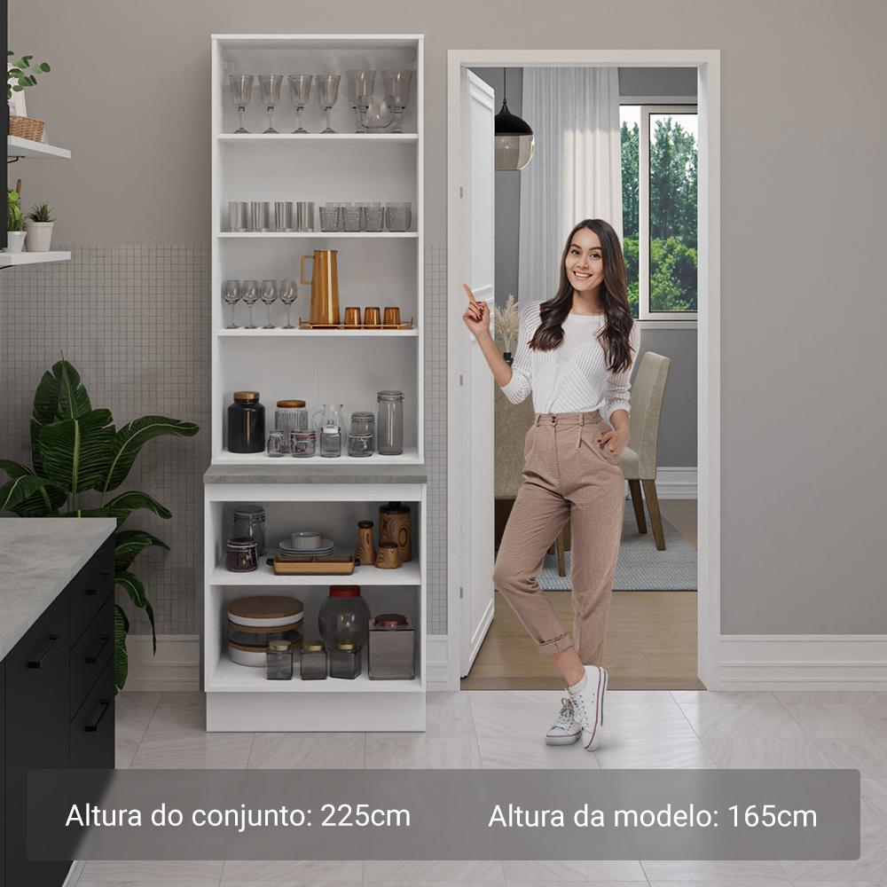 Kit Balcão + Cristaleira 70cm Branco/Preto Agata Madesa 01