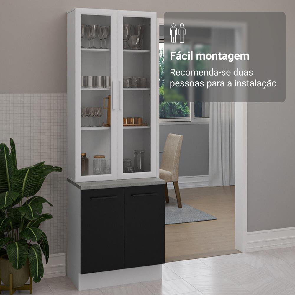 Kit Balcão + Cristaleira 70cm Branco/Preto Agata Madesa 01