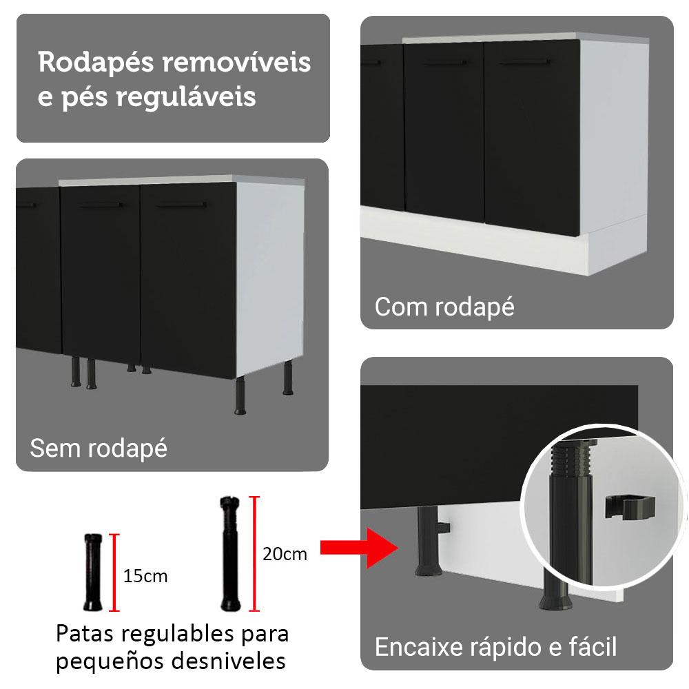 Kit Balcão + Cristaleira 70cm Branco/Preto Agata Madesa 01