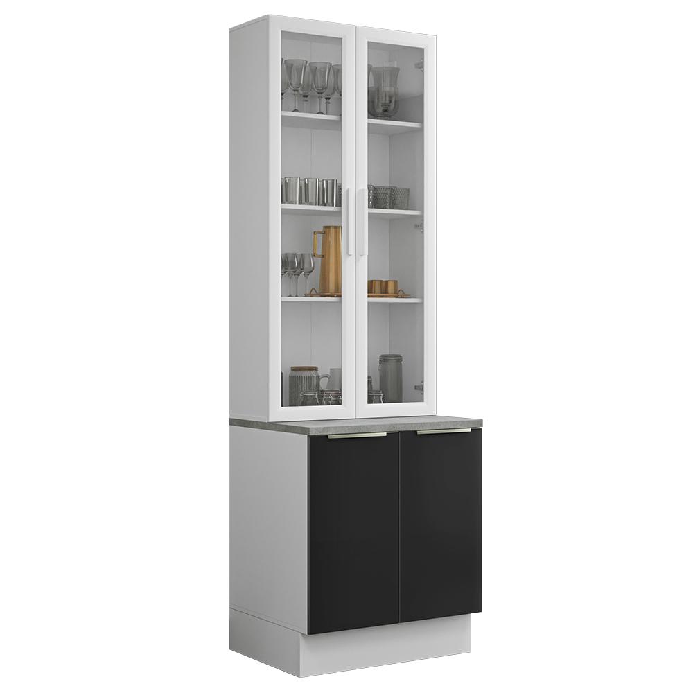 Kit Balcão + Cristaleira 70cm Branco/Preto Lux Madesa 01