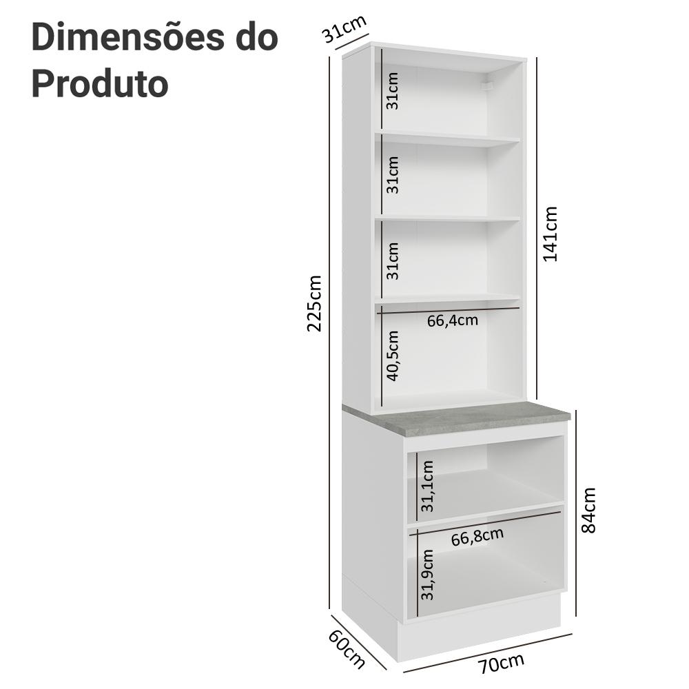Kit Balcão + Cristaleira 70cm Branco/Preto Lux Madesa 01