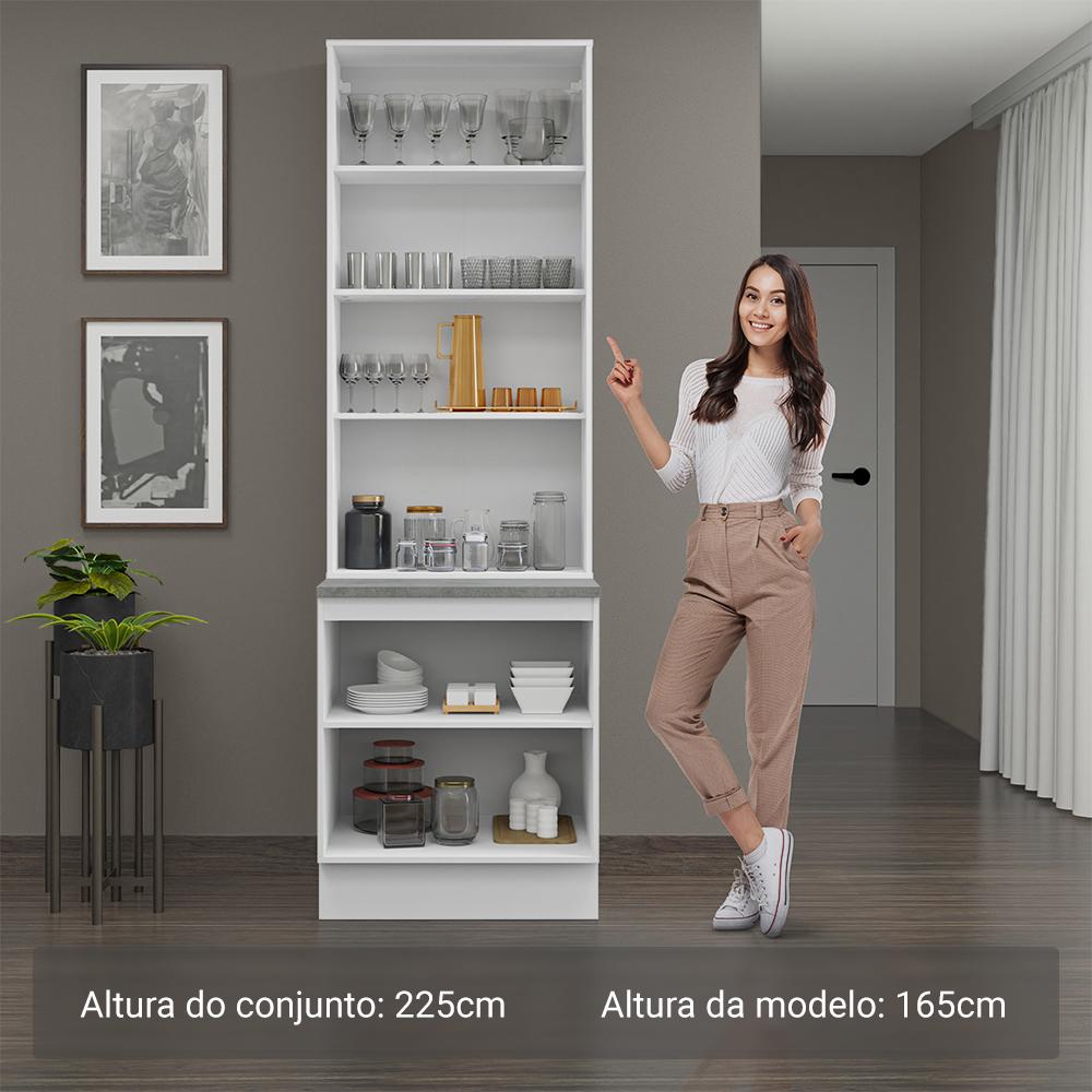 Kit Balcão + Cristaleira 70cm Branco/Preto Lux Madesa 01