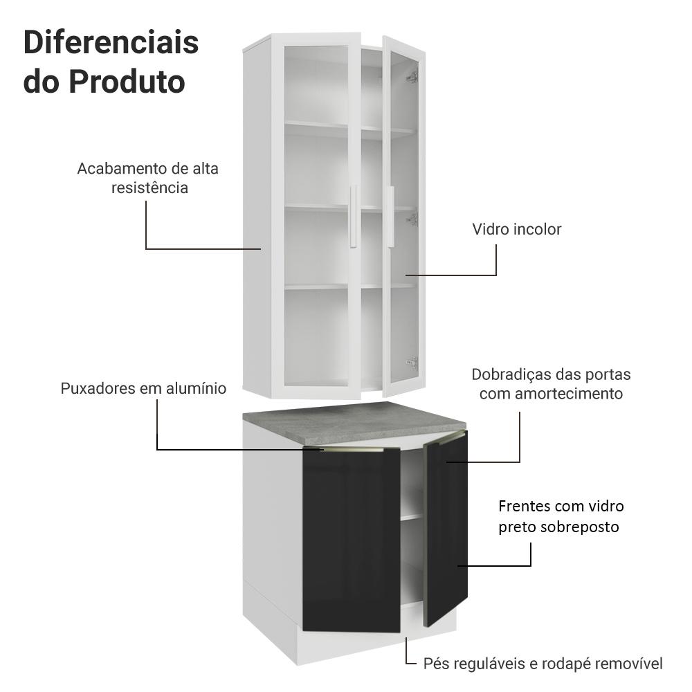 Kit Balcão + Cristaleira 70cm Branco/Preto Lux Madesa 01