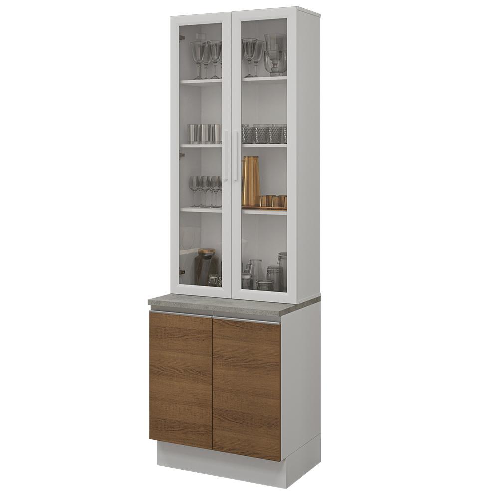 Kit Balcão + Cristaleira 70cm Branco/Rustic Glamy Madesa 01